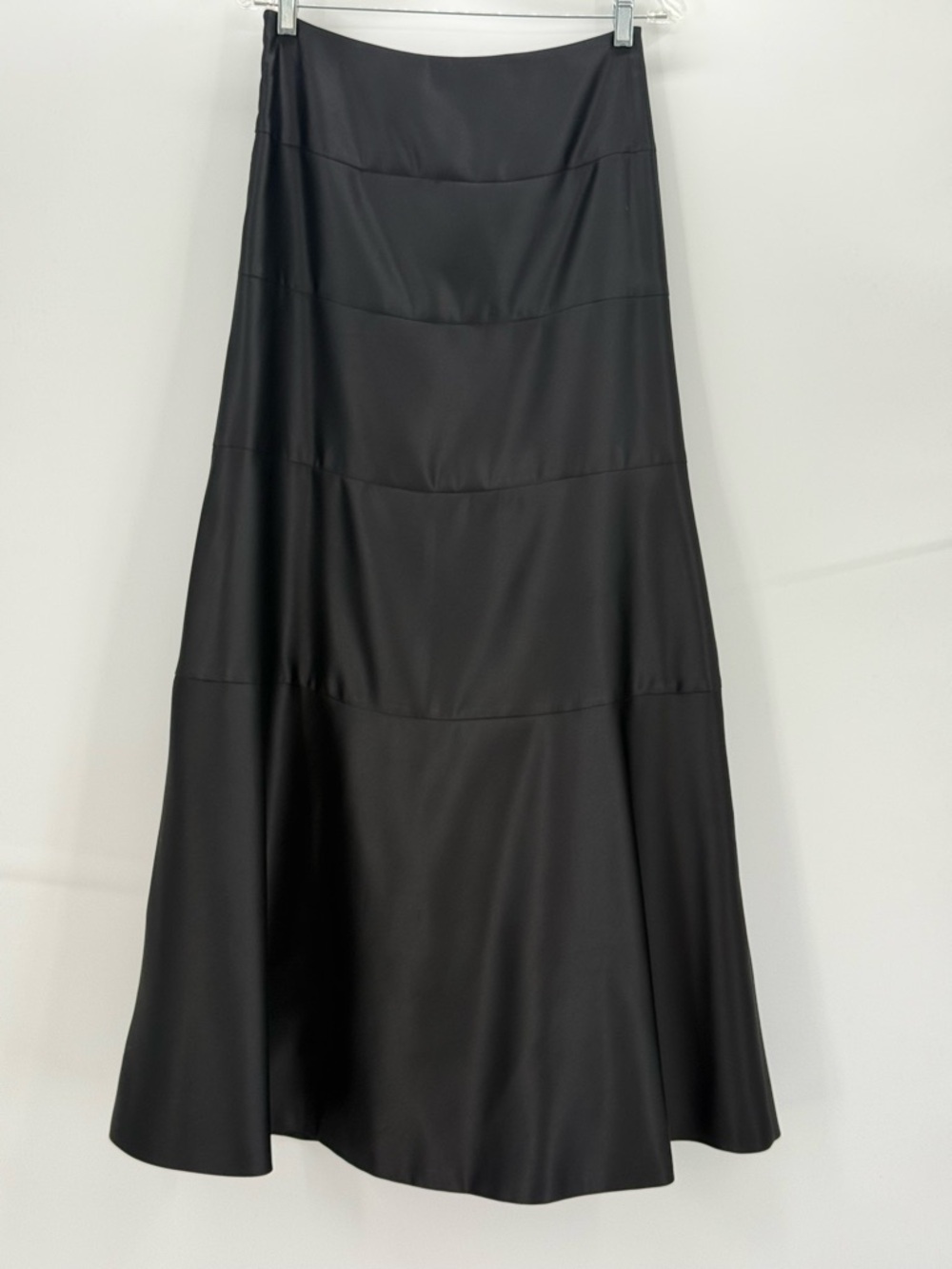 VTG BCBG Maxazria Black Satin Tiered Maxi Skirt High Waist A-Line Long Skirt - Picture 8 of 14
